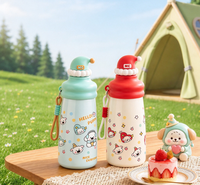 Bouteille d'eau isotherme en acier inoxydable pour enfants, 600 ml, à double paroi, avec paille, motif dessin animé, vente en gros