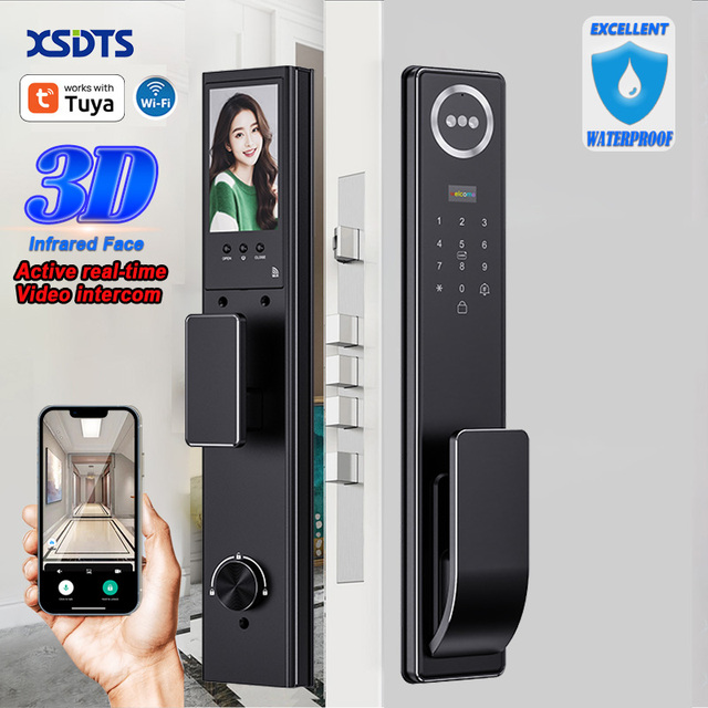 C8 3D Face Recognition IP66 Smart Door Lock Biometric Fingerprint Keyless Entry Real-time Active Intercom Camera Work with Tuya