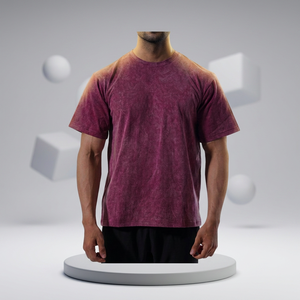 T-shirt pour homme en coton 100% respirant, coupe ample, style vintage délavé à l'acide, col rond, streetwear - Product Image 1