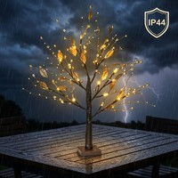 Lampe de table décorative LED 24 LED blanc chaud en plastique, 55 cm, feuilles dorées, perles de cristal, alimentée par piles, pour Noël et la maison
