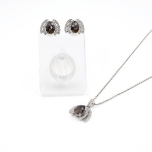 Ensemble pendentif et boucles d'oreilles en argent sterling 925 avec quartz fumé naturel, plaqué rhodium, bijoux fins OEM ODM - Product Image 2