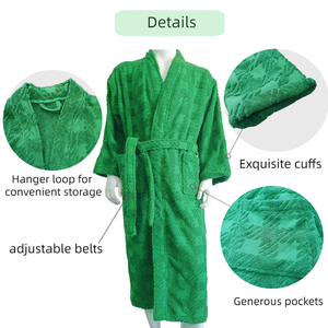 Lussuoso <span class=keywords><strong>Accappatoio</strong></span> Kimono in Spugna di Cotone <span class=keywords><strong>Jacquard</strong></span> Personalizzato con Maniche Corte e Cintura - Product Image 5