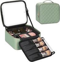 Trousse de maquillage de voyage avec miroir LED, étanche, grande capacité, organisateur de cosmétiques portable, poignée souple, luminosité réglable, trois couleurs