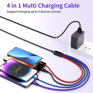 Câble de charge et de données multi-appareils 4 en 1, en nylon tressé résistant à la chaleur, fiable, pour la famille, l'hôtel, le dortoir - Product Image 1