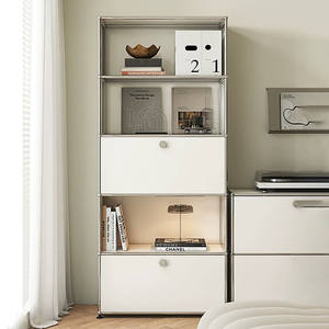 خزانة كتب قائمة على الأرض من الفولاذ المقاوم للصدأ بتصميم ريترو USM، خزانة تخزين معيارية قابلة للتركيب، خزانة عرض وتخزين - Product Image 1