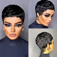 Perruque courte en cheveux humains, style pixie, fabriquée à la machine, couleur personnalisée, prête à porter, sans colle, pré-stylisée, aspect naturel, pour femmes noires