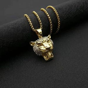 Yunnique Stainless Steel Gold Plated Lion Head Pendant Necklace with Pave Setting Animal Zodiac Unisex Fashion Jewelry - Product Image 2