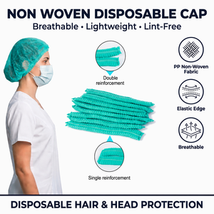 Gorros Verdes para Cubrir el Cabello, Ligeros, Resistentes a Fluidos, Transpirables, con Certificación CE, No Estériles - Product Image 3