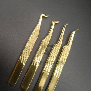 แหนบต่อขนตาเคลือบทอง 24K สีทอง พร้อมโลโก้สั่งทำ วัสดุสแตนเลสญี่ปุ่น ปลายแหนบ 45 90 องศา แบบเรียวเล็ก - Product Image 4