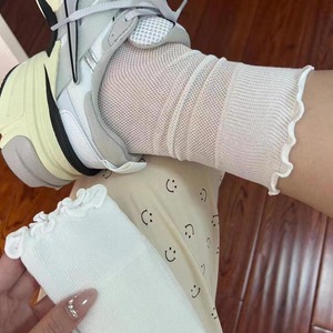 Summer Style Hollow Mesh <b>Socks</b> With Ruffle Trim Mid Calf Breathable Women's Slouch <b>Socks</b> - Product Image 1
