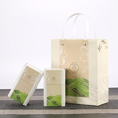 2 Boîtes en fer blanc blanches avec sac en papier