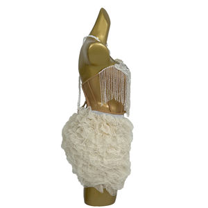 Corsé de lentejuelas blancas, minifalda, conjunto de 2 piezas, fiesta, graduación, vestido de diamantes de imitación, mujer, cantante de casa en vivo, espectáculo, disfraces de bailarina - Product Image 3