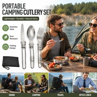 Ensemble de couverts pliants en acier inoxydable au design moderne, cuillère, fourchette, couteau, baguettes, ustensiles de voyage portables pour l'extérieur, avec étui de rangement Oxford