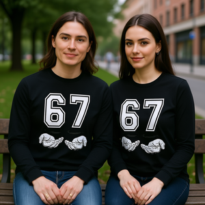 Camiseta de manga larga a juego para parejas Six Seven Meme, diseño 67, color negro - Product Image 3