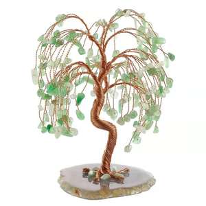 <b>Crystal</b> Money <b>Tree</b> Natural Stone Willow Style Handmade Wire Art Home Decoration Coffee Brown - Product Image 1
