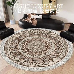 Alfombra redonda artística de lujo ligero, con patrón de medallón de terciopelo cristalino, antideslizante, para sala de estar, dormitorio, decoración del hogar - Product Image 1
