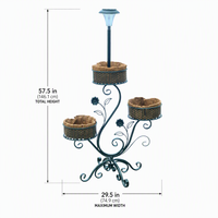 Support de Jardinière Solaire à 3 Paniers, Cadre en Fer Floral, Paniers en Métal Texturé, Doublures en Fibre de Coco, Revêtement Poudré, Écologique, pour Jardin et Patio