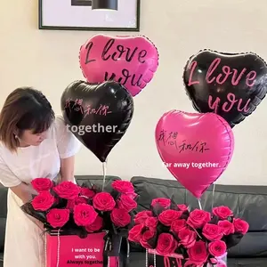 Ballon de confession d'amour extraterrestre pour la Saint-Valentin chinoise, I LOVE YOU, 18 pouces, <span class=keywords><strong>film</strong></span> d'aluminium, rose poudré, noir, proposition - Product Image 3