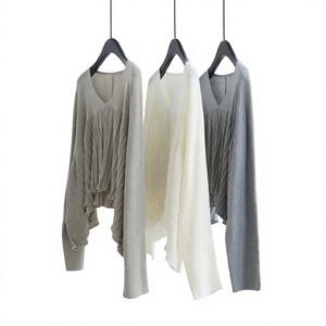 Laid-back Batwing-sleeve V-neck Knit <b>Sweater</b> Autumn/winter Long-sleeve Oversized Pullover Solid - Product Image 3
