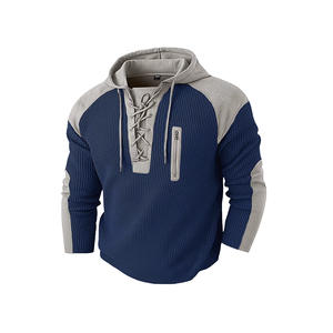Sudadera con Capucha para Hombre, Diseño Moderno, Tejido Waffle, Bloques de Color, Cordón Ajustable, Estilo Deportivo Casual, con Bolsillo, Transpirable - Product Image 2
