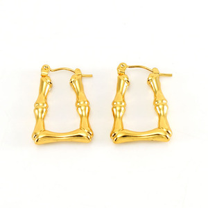 ZOGXIN Bamboo Texture Hoop Earrings Geometric Square Stainless Steel Gold Color Fashion Jewelry - Product Image 3