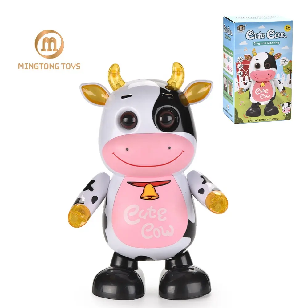 Popular cute animal children electric singing glowing flashing musical robot dancing cow toy for kids