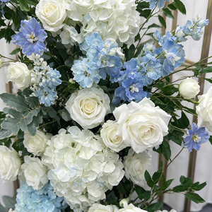 Blue White <b>Artificial</b> <b>Flower</b> Arch Set Silk Rose <b>Hydrangea</b> Handmade Floral Arrangement for Wedding Mother's Day Chinese New Year - Product Image 4