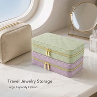 Étui de voyage pour bijoux en gros avec miroir, compartiments pour bagues et broches, intérieur en velours, fermeture éclair, boîte cadeau portable