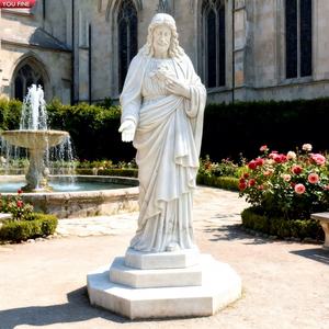 פסל לב קדוש של ישו משיש לבן YOUFINE לקישוט דתי של גן כנסייה - Product Image 1