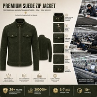 Veste en cuir suédé vert pour homme sur mesure, col montant, style motard, veste décontractée avec poches sur la poitrine