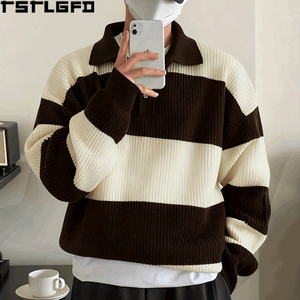 Pull Polo Rayé Tricoté Coupe Ample Style Rugby Lourd Rétro Streetwear Vente en Gros - Product Image 4