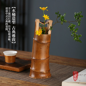 Zhuqi Pavilion Bamboo Root Vase Round Zen Style Decorative Tea Room Ornament Asian Design Gift - Product Image 4