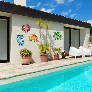 Décoration murale poisson en métal, tortue <span class=keywords><strong>de</strong></span> <span class=keywords><strong>mer</strong></span> et crabe Art <span class=keywords><strong>salle</strong></span> <span class=keywords><strong>de</strong></span> <span class=keywords><strong>bain</strong></span> décor dauphin décoration murale ferme et art mural extérieur coloré - Product Image 3