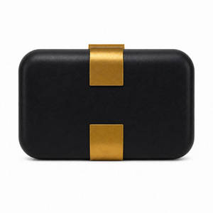 Pochette Elegante Quadrata in PU con Chiusura in Metallo Dorato, Borsa <span class=keywords><strong>da</strong></span> <span class=keywords><strong>Sera</strong></span> Rigida Nera per Matrimoni, Balli e Cocktail - Product Image 1