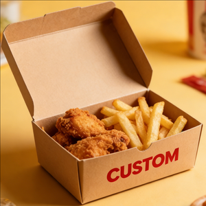 Custom Eco Friendly <b>Biodegradable</b> Food Grade Disposable Kraft Paper Takeaway Container Box Design for Popcorn Fried <b>Packaging</b> - Product Image 1
