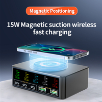Cargador inalámbrico gan 6 en 1 de 100w al por mayor con pantalla inteligente, cargador de escritorio de carga rápida para reproductor mp3/mp4