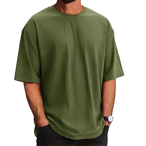 T-shirt décontracté pour homme, coupe ample, col rond, manches courtes, couleur unie, tricoté, 100% coton, respirant, tissu 300g, marque GLORY - Product Image 1