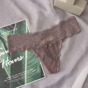 Lencería Íntima Femenina, Tanga Sexy con Puntos, Malla Transparente, Cintura Baja, Encaje Floral con Pestañas, Tanga con Espalda en T, OEM ODM - Product Image 1