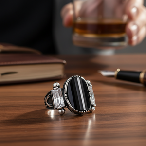 Onyx Authentic <b>Men</b> <b>Ring</b> Wholesale Handmade Black Stone Zircon Best Selling Popular Baguette CZ 925 Sterling Silver Jewelry - Product Image 3