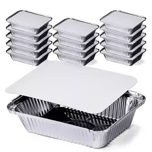 Factory Price Customized Food Packaging Disposable Tin Foil Plate BBQ Pan Food Aluminum Foil Container Tray And Plastic Cover