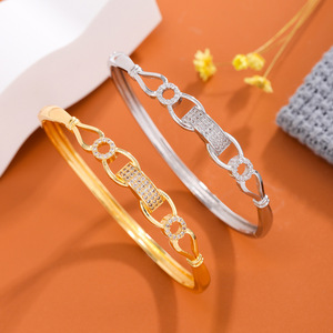 Gold Plated <b>Copper</b> <b>Bangle</b> With Micro Set Zircon Heart Design Adjustable Opening For Women Gift Jewelry Fall 2024 - Product Image 4