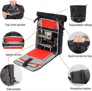 Sac à dos pour appareil photo de grande capacité, imperméable, gris, pour voyages et photographie, échantillon gratuit - Product Image 4