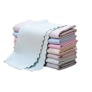 GG65 Chiffons en microfibre pour le nettoyage des tables Chiffons de nettoyage des écailles de poisson à double face Serviette de nettoyage pour tasses et bols de cuisine