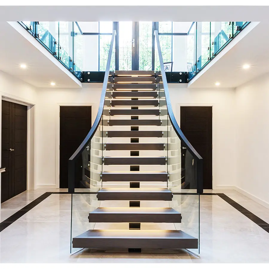 Escalera de madera de acero inoxidable de alta calidad, fabricante chino, para interior
