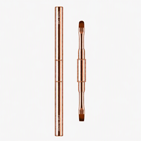 Pinceau et gel 2-en-1 pour pose d'extensions d'ongles, manche métallique or rose, pinceau à gel double face ovale # 6