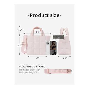 कस्टम मुद्रित क्विल्ड हैंडबैग पॉलिएस्टर गुलाबी छोटे पुफी टोटे लोगो प्रिंट - Product Image 2