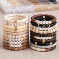 Kit de perles en argile polymère Heishi DIY avec perles intercalaires dorées et perles lettres, perles disques plates rondes en vinyle tons terreux pour la fabrication de bijoux et bracelets