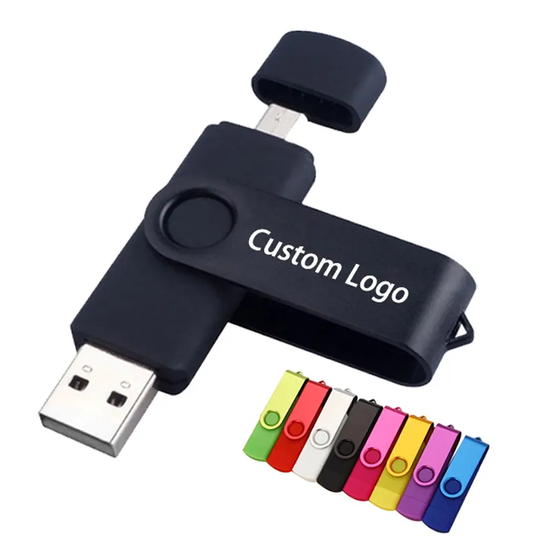 Penjualan laris plastik OTG USB Flash Drive Micro USB dan PC 2GB 4GB 8GB 16GB 32GB 64GB stik memori dengan Logo kustom