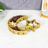 Moon Star Ramadan Kareem Tisch dekoration Hohl halbmond Snack Tabletts Gold Metall Eid Mubarak Essen Serviert ablett