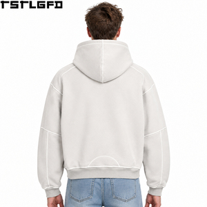 Oem Odm Contrast <b>Stitch</b> <b>Hoodie</b> Men Light Grey <b>Oversized</b> Drop Shoulder White Piping Seam Streetwear Y2K Casual Wholesale Bulk - Product Image 3